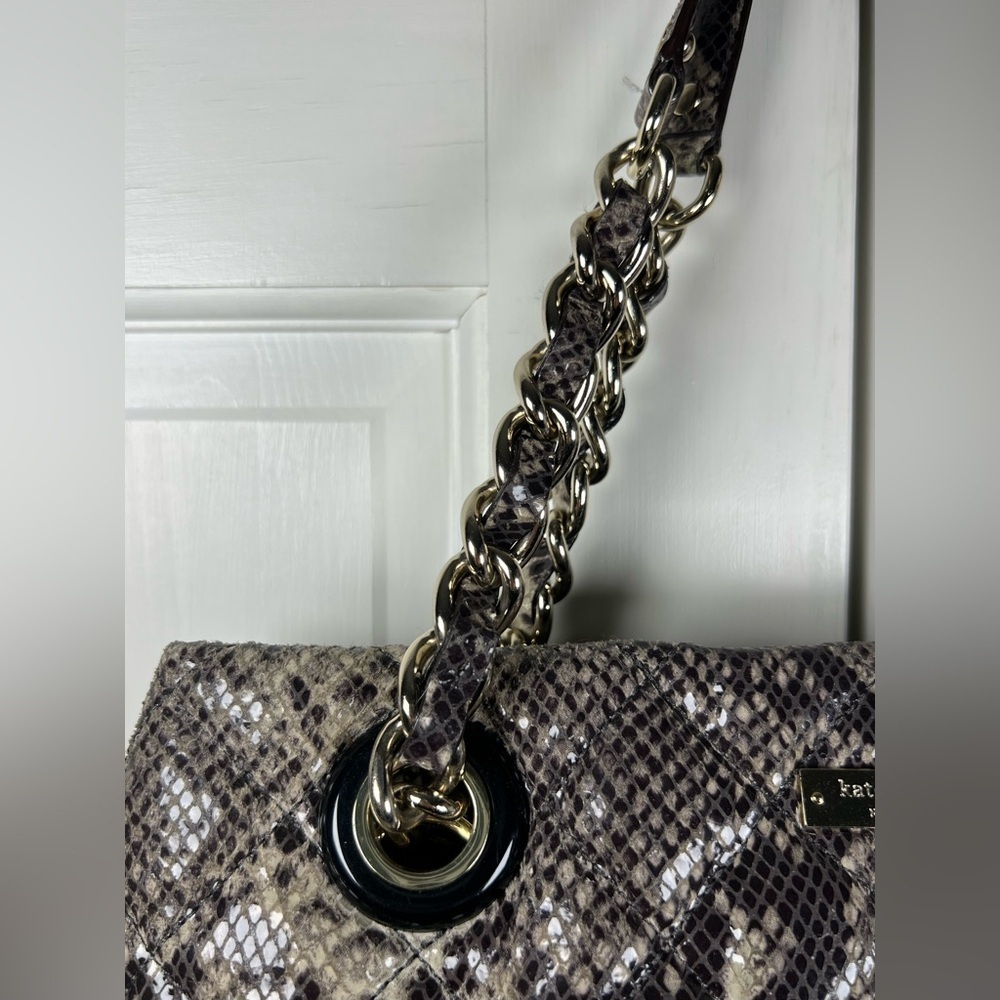 ♠️ Kate Spade Large Satchel Quilted Snakeskin-Embossed Gold-Tone Hardware - Picture 4 of 15